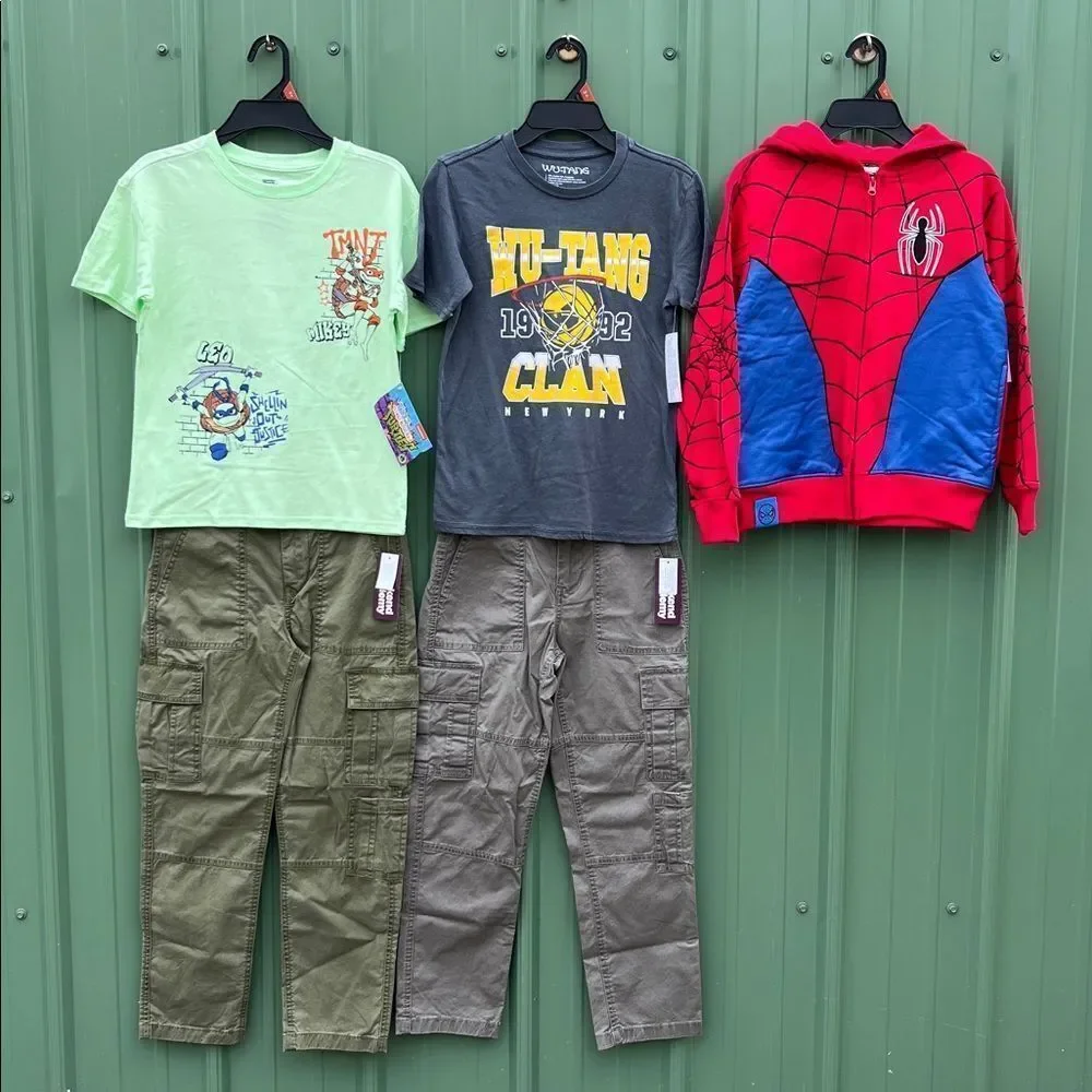 Boys Shirts Zip Hoodie Jacket & Cargo Pants 5-Piece Set Size M